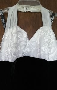 Black white embroidered velvet formal party dress